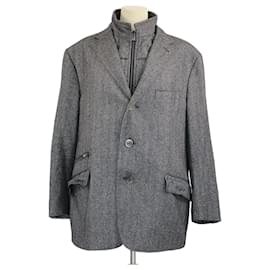 Corneliani-Corneliani Gray Zip Closure Pointed Collar Single Breasted Blazer-Brown