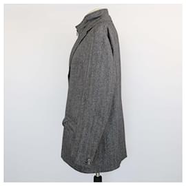 Corneliani-Corneliani Gray Zip Closure Pointed Collar Single Breasted Blazer-Brown