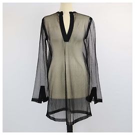 Céline Tunika nera a maniche lunghe in rete Celine con scollo a V Nero