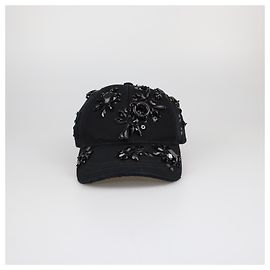 Miu Miu Black Mosaic Gemstone Embellished Baseball Cap Black
