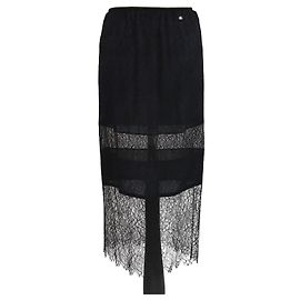 Falda midi de encaje azul marino/negra de Chanel Negro Azul marino