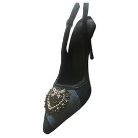 Dolce & Gabbana Denim Patchwork Kitten Heels Blue Blue