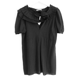 Prada Herbst 2006 Seiden- und Wollstricktop mit Rüschenshortärmel Schwarz