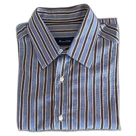 Massimo Dutti blau weiß braun gestreifte Hemd Größe L-XL (43-44) Braun Weiß Blau