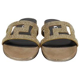 Versace Gold Crystal Greca Maze Flat Sandals Other