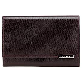 Coach Leather Key Case Brown Dark red