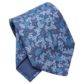 Hermès-Hermes Grape Silk Tie-Blue