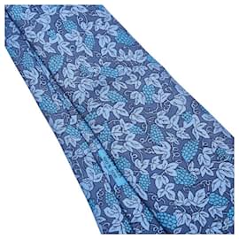 Hermès-Hermes Grape Silk Tie-Blue