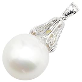 Autre Marque-K18WG White Gold Diamond Pearl Pendant Top-Silvery