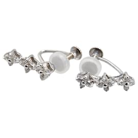 Autre Marque-Au750 White Gold Flower Motif Swing Earrings-Silvery