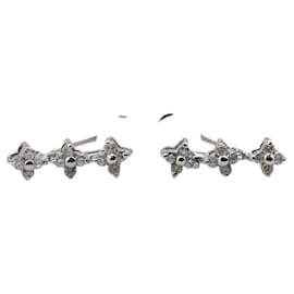 Autre Marque-Au750 White Gold Flower Motif Swing Earrings-Silvery