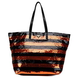 Prada Orange Satin Sequin Stripes Tote Orange
