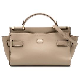 Dolce & Gabbana Pequena Bolsa Macia em Couro Marrom Sicily 62 Marrom Bege