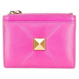 Monedero de cuero Valentino Roman Studs Rosa