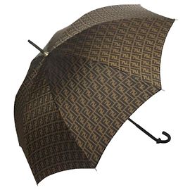 FENDI Zucca Canvas Umbrella Nylon Brown Black Auth 132346 Brown Black