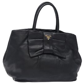 PRADA Borsa a Mano in Pelle Nera e Oro con Nastro Auth yk18879 Nero D'oro