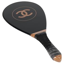 Chanel-CHANEL Club Case Wood Racket and Rubber ball set Black CC Auth 131858V-Black