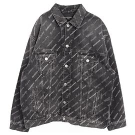 Giacca in cotone con logo Balenciaga su tutta la superficie Nero