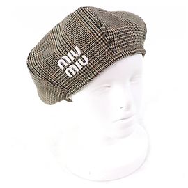 Miu Miu Glen check pattern Beret Wool Beret Brown