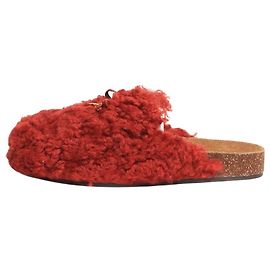 Tory Burch Smoked paprika shearling mules - size EU 36.5 Red