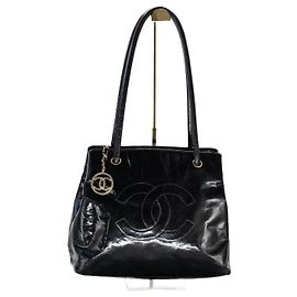 Bolsa Tote Vintage Chanel em couro sintético preto com hardware dourado Preto