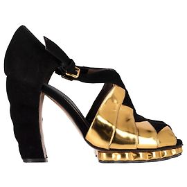 Marni Peep Toe Platform Sandals in Black Suede Black