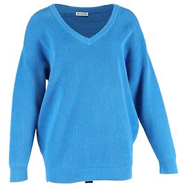 Balenciaga V-Ausschnitt Pullover aus blauer Baumwolle Blau
