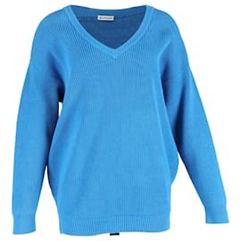 Balenciaga-Balenciaga V-neck Sweater in Blue Cotton-Blue
