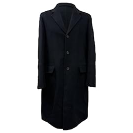 Prada- Prada Single-Breasted Coat with Pockets in Black Wool-Black