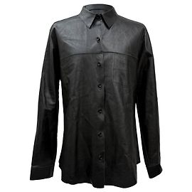 Kenzo Button-Down Overshirt in Black Leather Black
