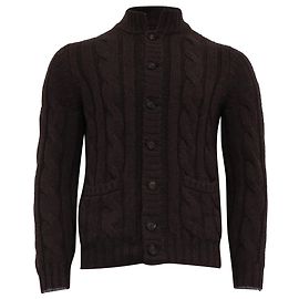 Brauner Wollcardigan mit Stehkragen und Kabelstrick von Brunello Cucinelli Braun Rot