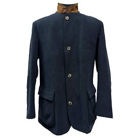 Blazer Roadster de Un Solo Botón en Algodón Azul Marino de Loro Piana Multicolor