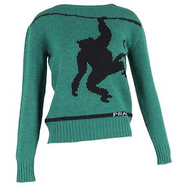 Prada Pullover aus grünem Kaschmir mit Affenmotiv Grün