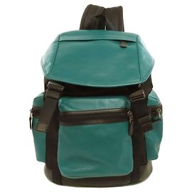 Coach F57477 Perforated Punching Leather Backpack Black Green