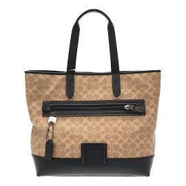 Borsa Tote COACH Academy in Tela con Logo Marrone Nero
