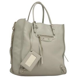 BALENCIAGA Papierhandtasche aus Leder 2 in 1 Grau Silber Auth bs28150 Braun Silber
