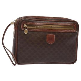 Céline CELINE Macadam Canvas Clutch Bag PVC Leather Brown Gold Auth bs27308 Brown Golden