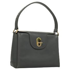 Gucci Bolsa de mão em couro cinza prateado Auth mr1461 Marrom Prata