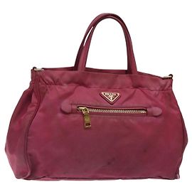 PRADA Sac à main en nylon rose doré Auth 134403 Rose Doré
