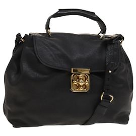 Chloé Chloe Elsie Handtasche Leder 2-Wege Schwarz Gold Auth BA3860 Schwarz Golden