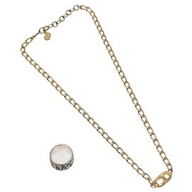 Christian Dior Ring Necklace Metal 2 Set Silver Gold Tone Auth yk18632 Silvery Other