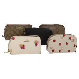 Pochette Signature Coach en PVC Cuir 5Set Beige Blanc Auth gh227 Blanc Beige
