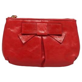 Miu Miu Accessory Pouch Leather Red Gold Auth ac3852 Red Golden