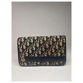 Vintage Dior Oblique monogram Clutch beige Navy Beige
