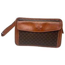 Céline Pochette en cuir monogramme Triomphe vintage Celine Paris marron Marron