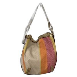 Bolsa de Ombro Loewe Lona Estampada Laranja Bege Rosa Multicor