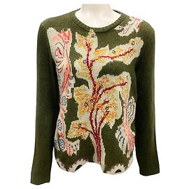 Pull Fantaisie en Cachemire Multi Brodé Olive Christian Dior Vert