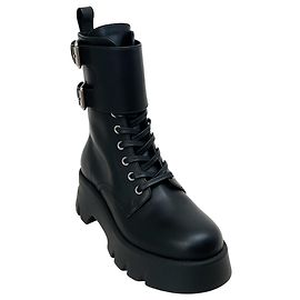 Gianvito Rossi Black Leather Marloe Combat Boots Black