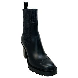 Santoni Black Leather Ferric Wing Tip Sock Booties Black