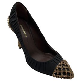 Bruno Magli Black Crystal Embellished Pleated Fabric Pumps Black
